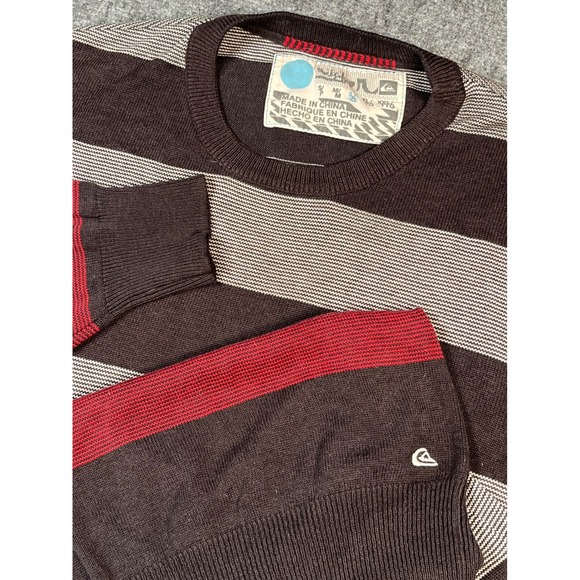Vintage Quiksilver Striped Knit Sweater Brown Red Crew Neck Surfer Casual Y2K - Picture 1 of 7